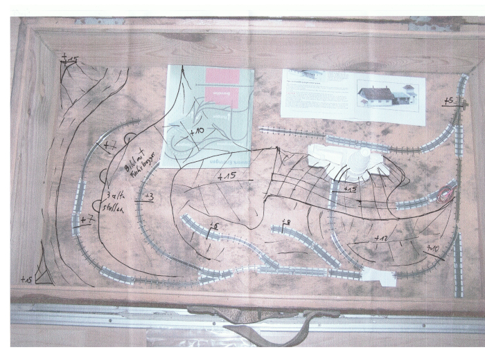 Holzkoffer mit Gleisplanung